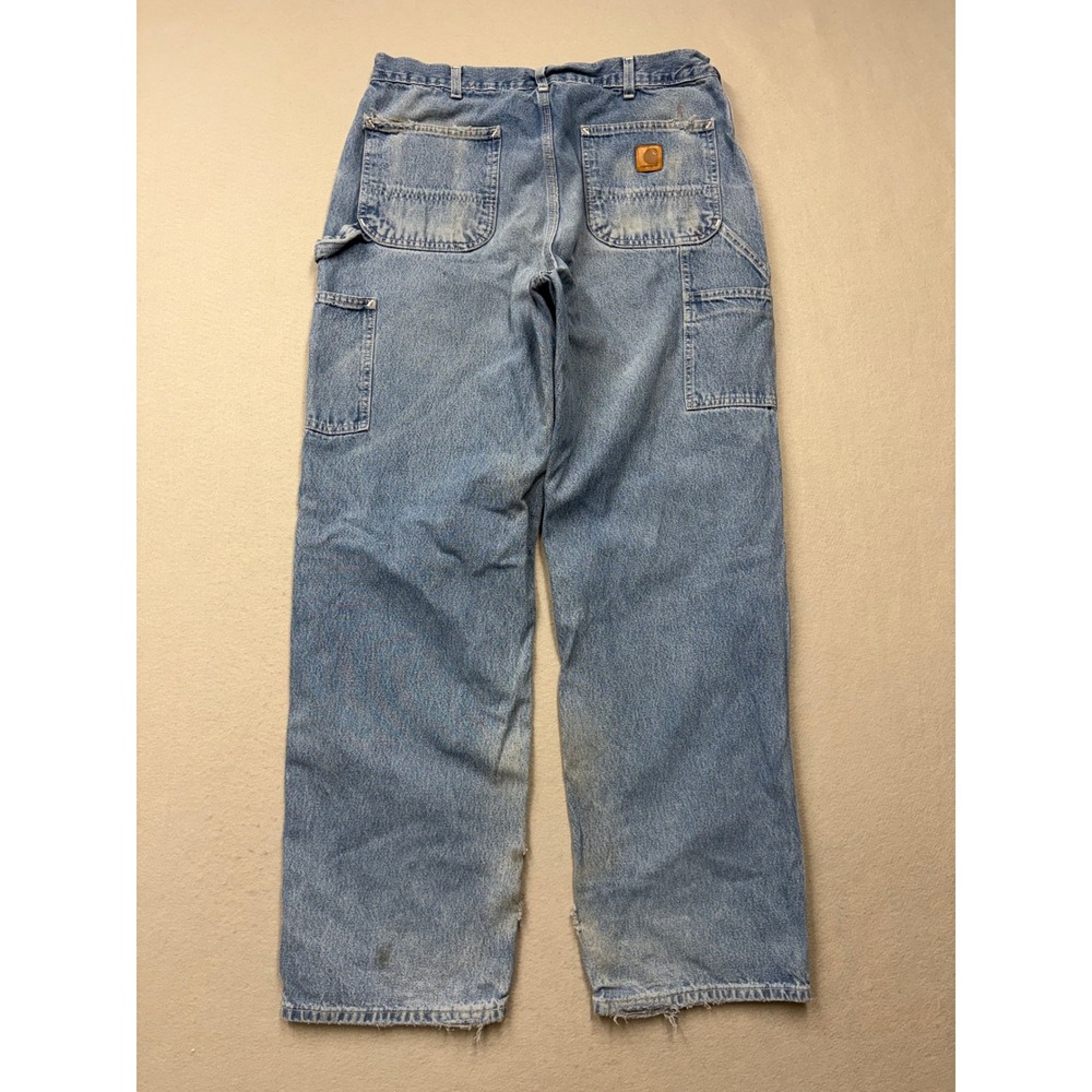 Carhartt Carpenter Jeans Mens 36x32 Blue B13-DST Loose Fit Distressed Workwear